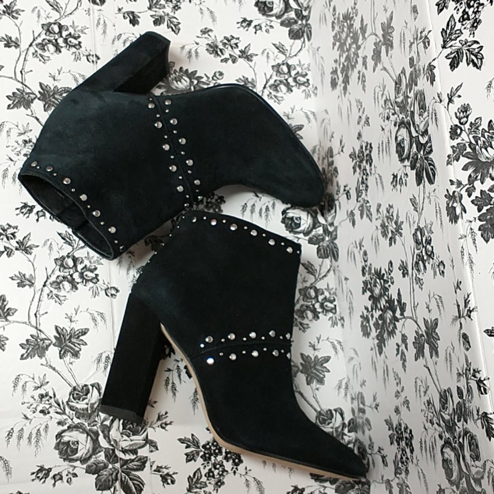 Sam Edelman Chandler Black Suede Studded Boots 8M